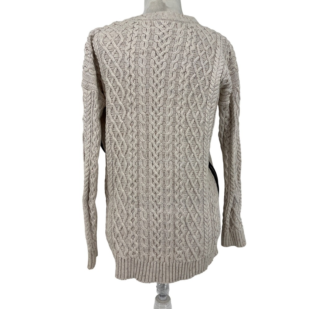 Margaret O'Leary‎ Cable Knit Sweater Womens Medium Beige Good Side Zip Pullover - Picture 2 of 7